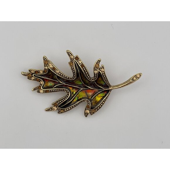 Oak Tree Leaf Brooch Liz Claiborne Fall Colors Gold Tone - Picture 1 of 9